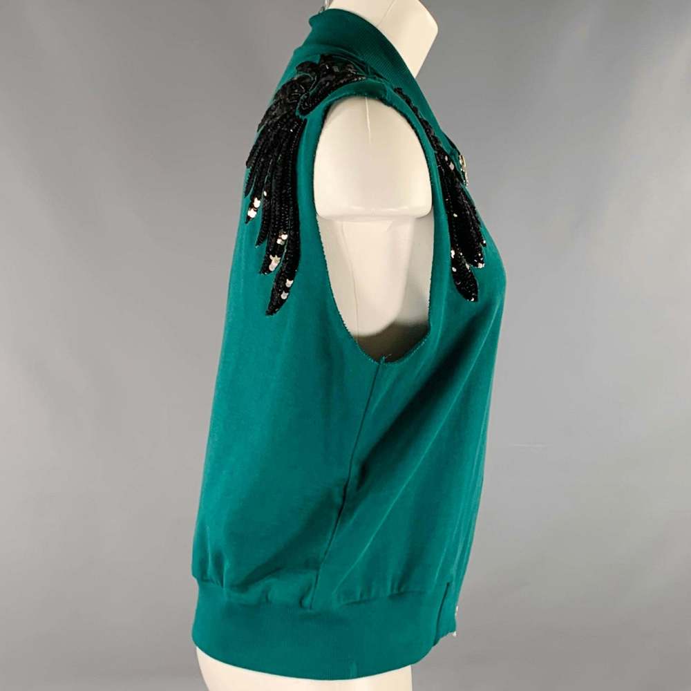 DRIES VAN NOTEN Green Black Cotton Sequined Sleeveless Vest - Picture 3 of 6
